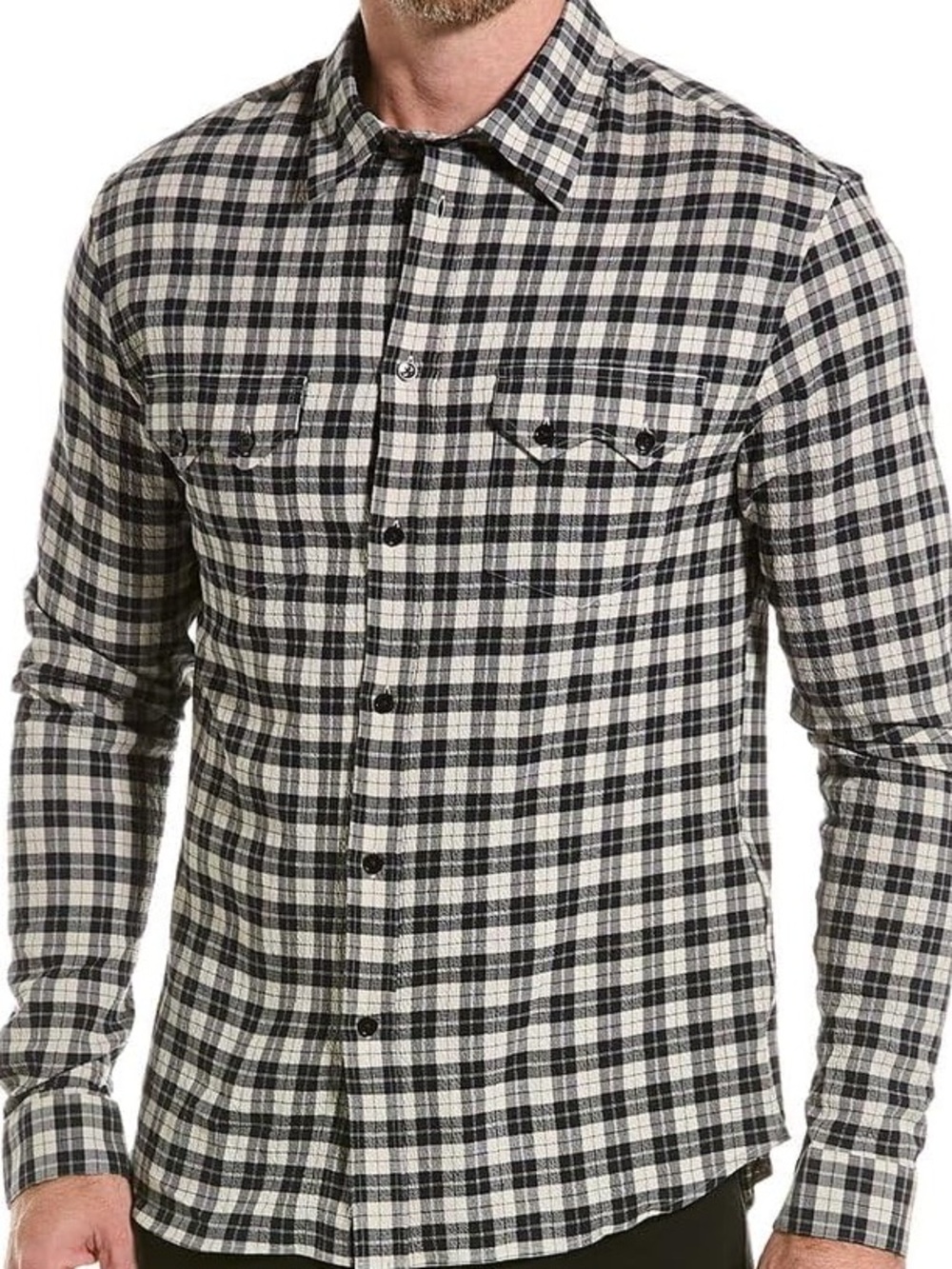 The Kooples Men’s Black and White Plaid Button-Down Shirt